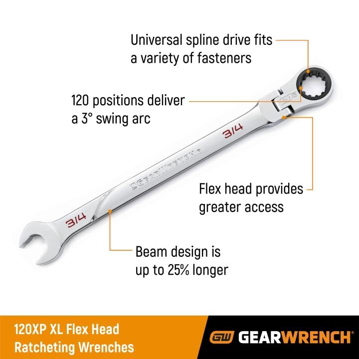 11 Pc. GEARWRENCH 120XP Universal Spline XL Flex Head Ratcheting Combination SAE Wrench Set - 86247