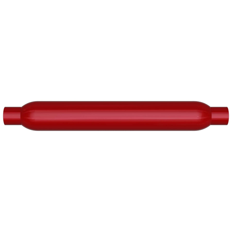 MagnaFlow Exhaust Performance Muffler 13134: 2"/2" Inlet/Outlet, 3.5x3.5x22" Round, Aluminized Steel, Red Coated Finish