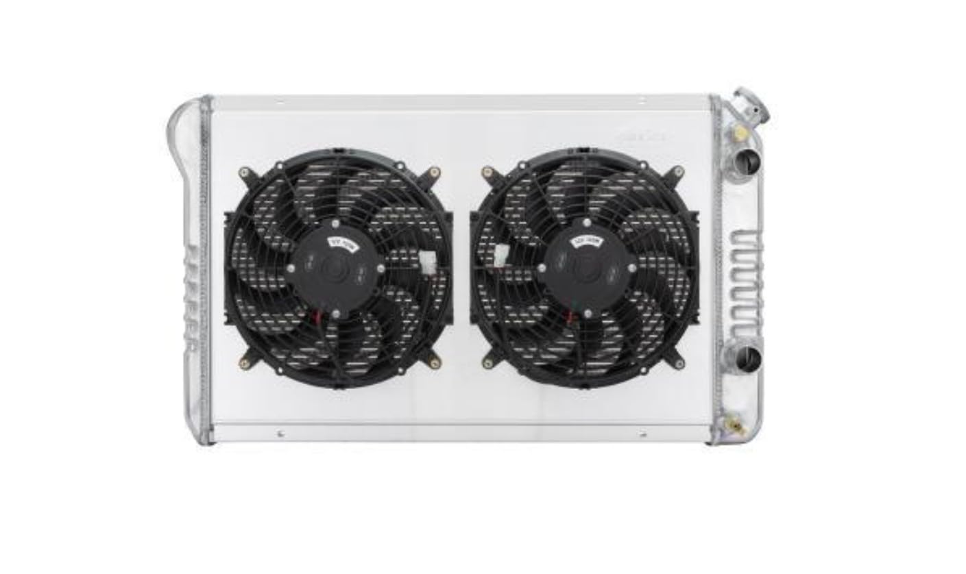 Radiator and Fan, Cold Case Radiators, 32 in W x 18.5 in H x 6.75 in D, Passenger Side Inlet, Passenger Side Outlet, Aluminum, Polished, compatible with GM LS-Series, GM F-Body 1982-92, Kit