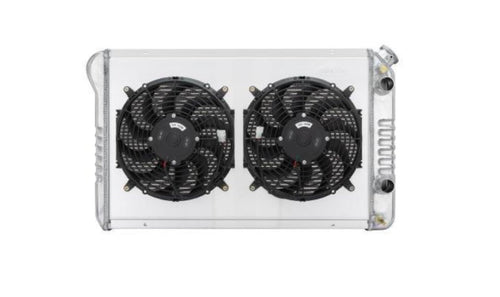 Radiator and Fan, Cold Case Radiators, 32 in W x 18.5 in H x 6.75 in D, Passenger Side Inlet, Passenger Side Outlet, Aluminum, Polished, compatible with GM LS-Series, GM F-Body 1982-92, Kit