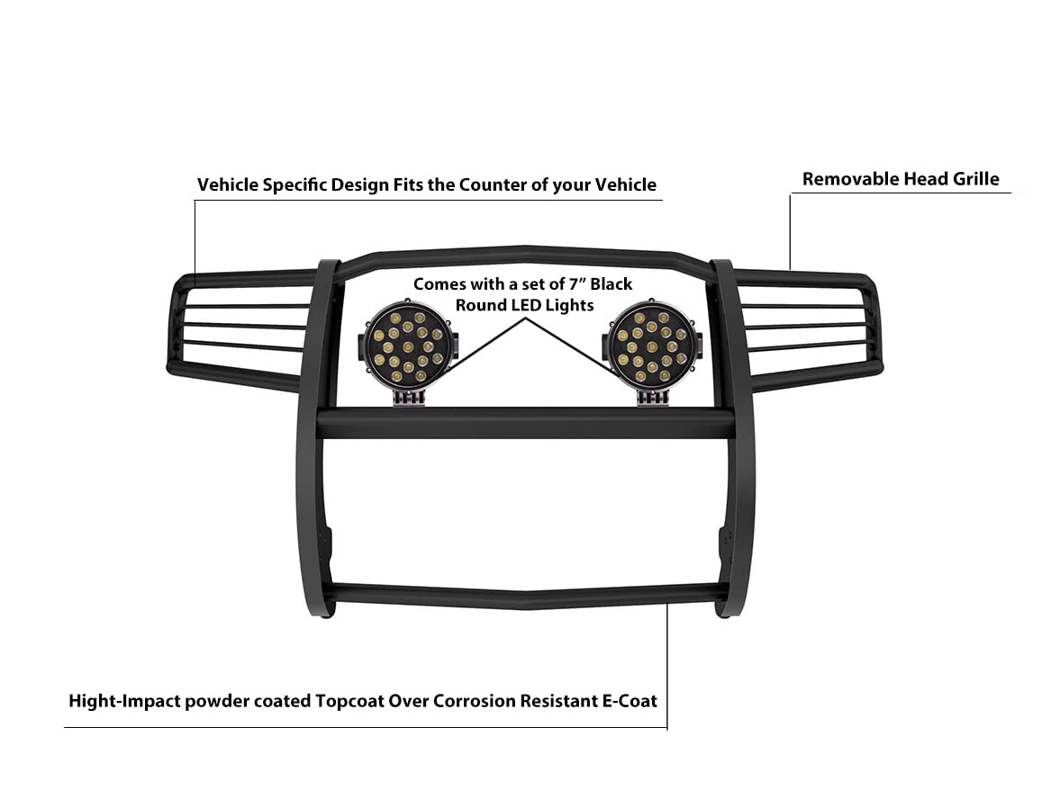 Bumper Guard Black Horse Grille brush Modular Come With pair of 7.0"Dia.LED Lights with Trim Rings Compatible with 2011-2021 Jeep Grand Cherokee-17A080202MA-PLB