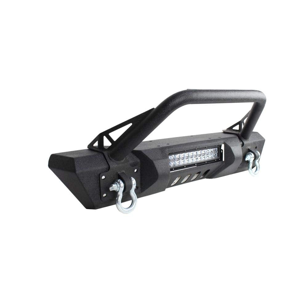 Stubby Front Winch Bumper with Tube Guard & LED Light Bar Slot for Jeep JK Wrangler & Unlimited