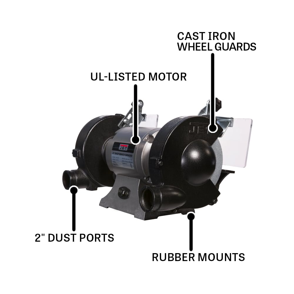 JET Bench Grinder 6-Inch w/ Wire Wheel, 3450 RPM, 115V 1Ph (JBG-6W)