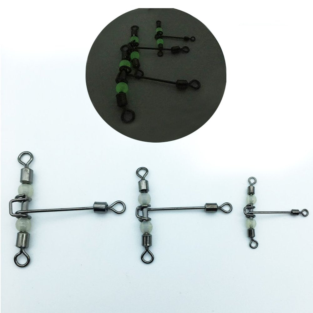 3 Way 10pcs Cross-line Rolling Swivel, T-shape Luminous Crossline Fishing Connector, Stainless Steel Swivels, Flexible Saltwater Tackle