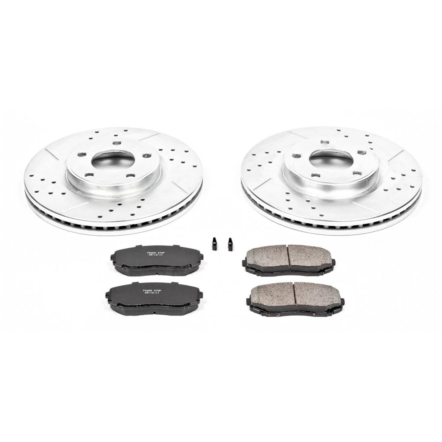Power Stop K3071 Z23 Carbon Fiber Brake Pads with Drilled & Slotted Brake Rotors Kit For Ford Edge 2007-2009, Lincoln MKX 2007-2008 [Model Specific]