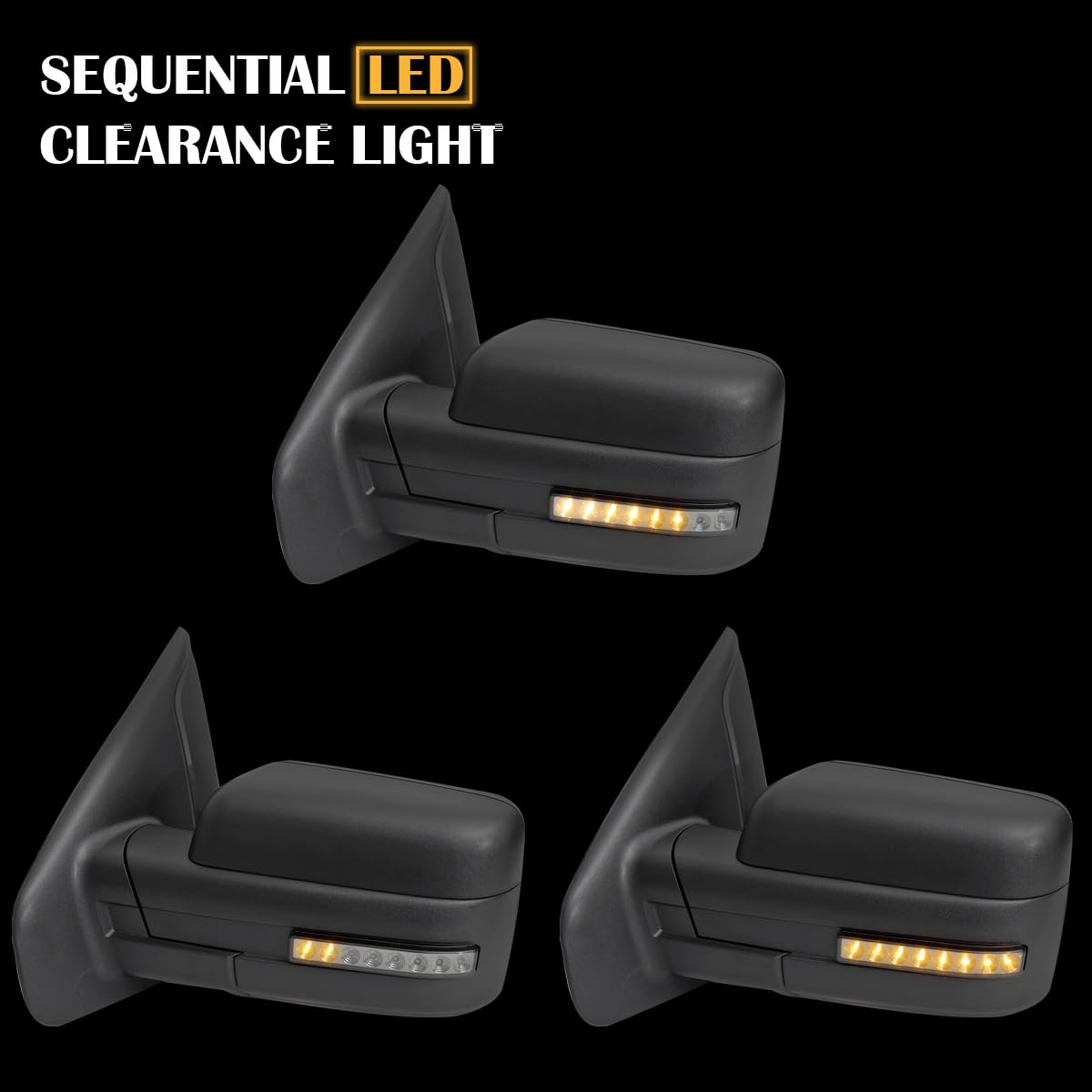 Power Spec-D Tuning Black Heated + LED Signal + Puddle Light Side Mirrors Compatible with 2007-2014 Ford F-150, Left + Right Pair