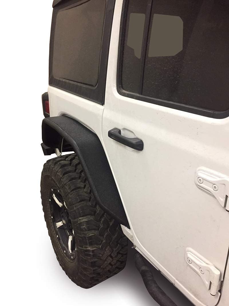 Fender Flares Flat Style Fits Jeep Wrangler JL 2018–2025 Pair of 5.5 Inch Tire Coverage, Textured Powder Coated Black, With LED Turn Signal & Marker Light, Set of 2 TrailFX JL05RF