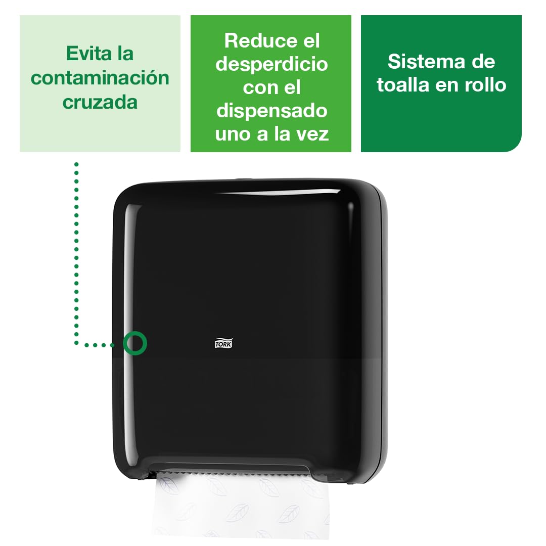 Tork Matic Paper Towel Dispenser, Elevation Design 5510282 - Paper Hand Towel Dispenser H1, One-at-a-Time dispensing with Refill Level Indicator, Black