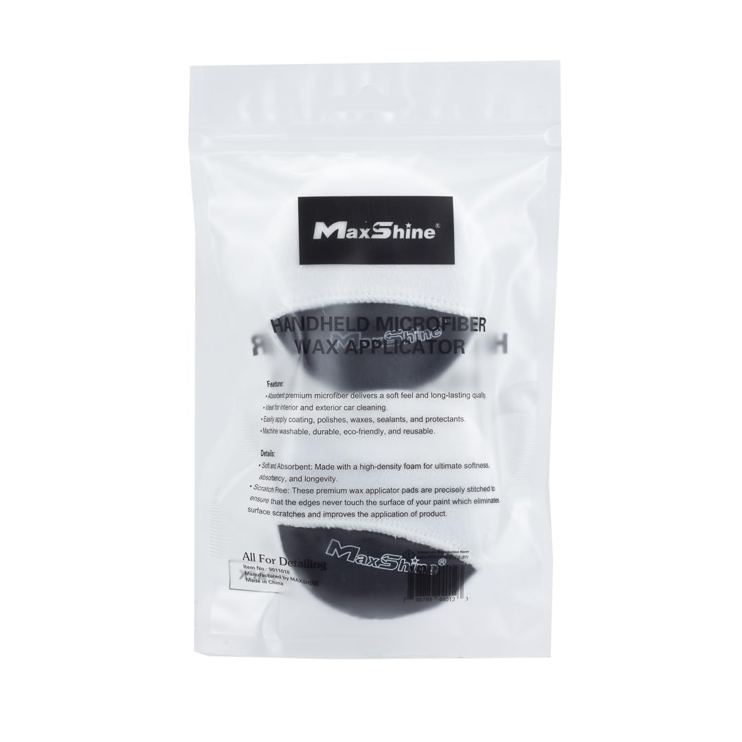 Maxshine Microfiber Handheld Wax Applicator Pad | White+Black, 3.35" Diameter, Ultra-Soft, Scratch-Free | Versatile Detailing for Wax, Polish, Protectant, Streak-Free Finish