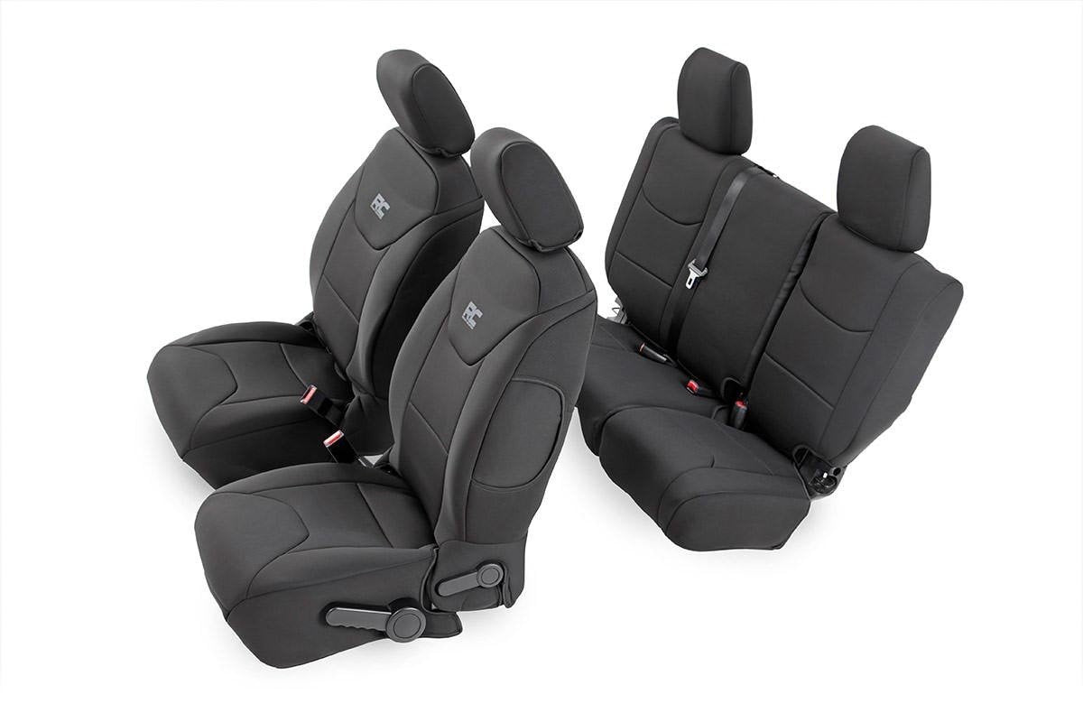 Rough Country Seat Covers Neoprene for Jeep Wrangler JK 4-Door (2013-2018) - Waterproof & UV Resistant, Foam Padded, Front & Rear Seat Cover Set