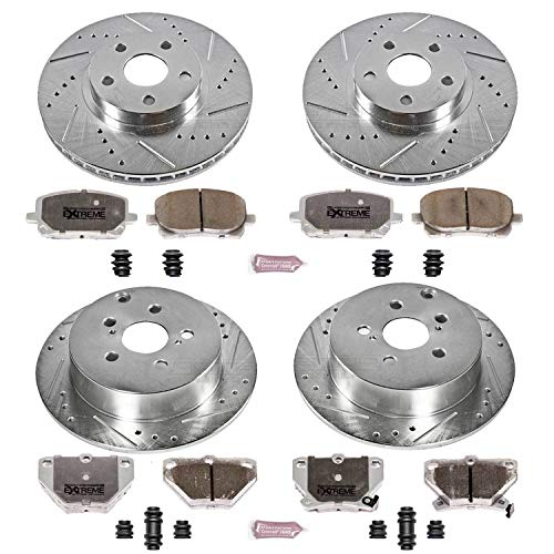Power Stop K2317-26 Z26 Carbon Fiber Brake Pads Front and Rear with Drilled & Slotted Brake Rotors Kit