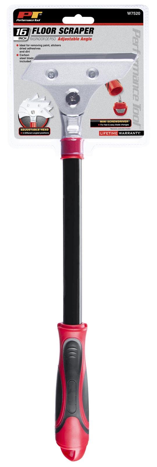 16-Inch Performance Tool W7520 Adjustable Multi-Purpose Scraper for Light Duty Scraping Jobs with Rubber Grip Handle and Carbon Steel Blade