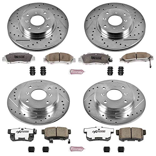 Power Stop K1038-26 Z26 Carbon Fiber Brake Pads Front and Rear with Drilled & Slotted Brake Rotors Kit For Honda Prelude 1993-1996 [Model Specific]