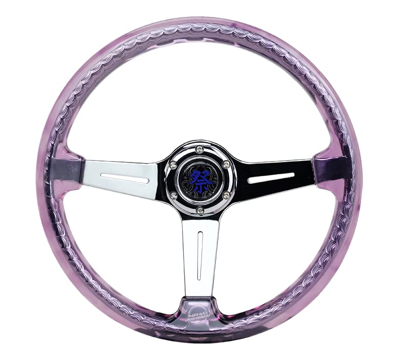 NRG Innovations Reinforced Steering Wheel NRG-RST-027CH-PP 350mm 2" Deep Dish Clear Acrylic Steering Wheel in Purple and Chrome Spoke Finish with Slits