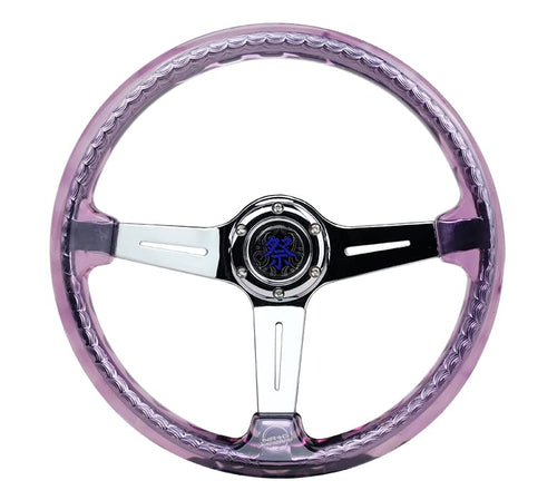 NRG Innovations Reinforced Steering Wheel NRG-RST-027CH-PP 350mm 2" Deep Dish Clear Acrylic Steering Wheel in Purple and Chrome Spoke Finish with Slits