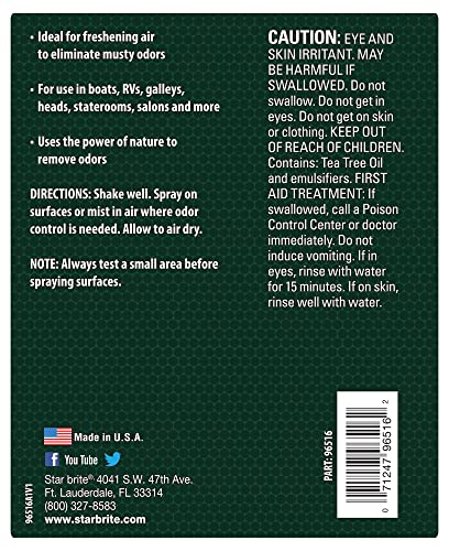 ATTIA-Certified STAR BRITE Pure Australian Tea Tree Oil - Natural Air Purifier Spray, 16 oz - Eliminates Odors, Ideal for Boats, RVs, Homes, and Offices (096516)