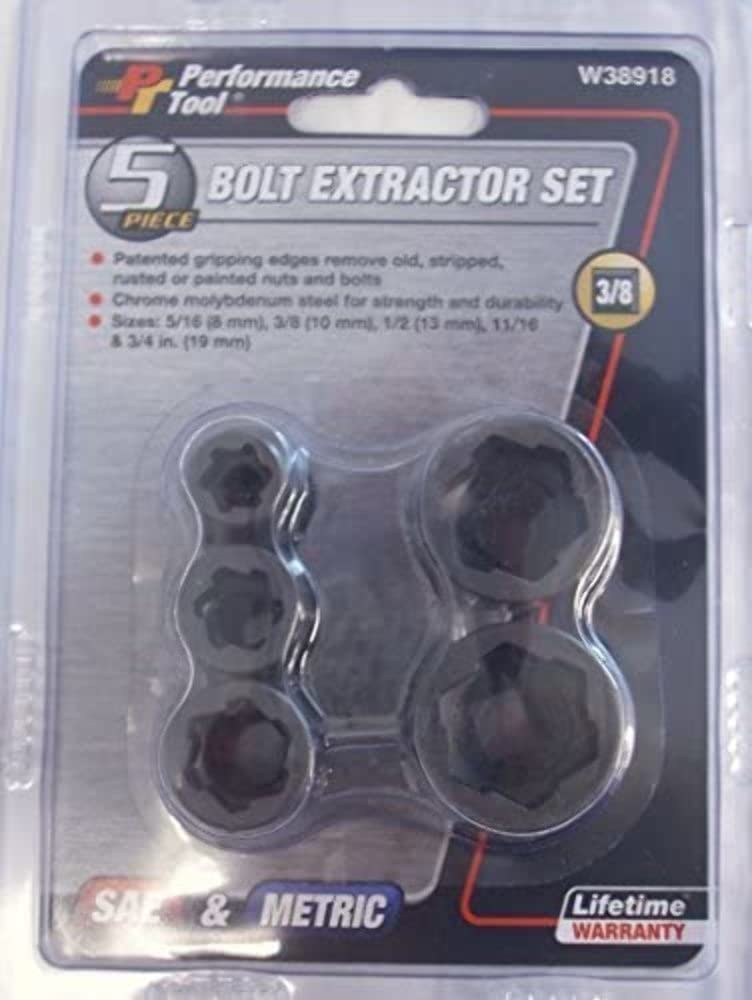 5 pc. Performance Tool 3/8 in. Dr. Bolt Extractor Set (W38918)