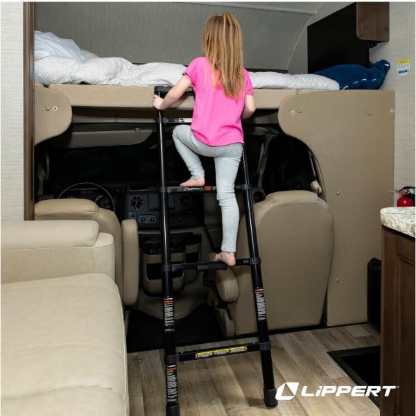 Lippert RV Bunk Bed Collapsible Ladder with 7’ Length, 250-lb. Weight Capacity, Telescoping Design, Two Female Attachment Brackets Included - 2024044562