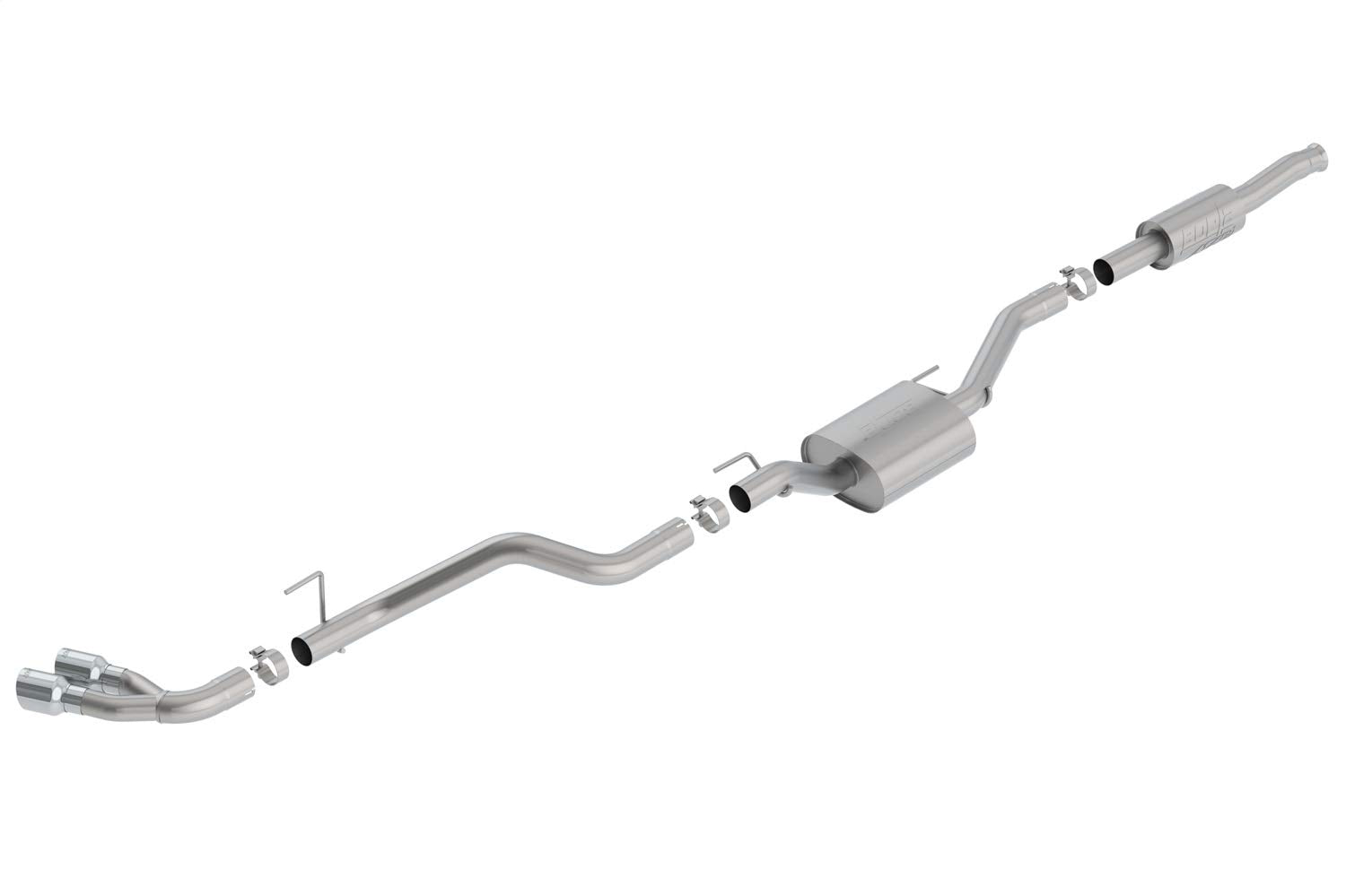 ATAK Borla 140813 Cat-Back Exhaust System 2.75 in. Pipe 3.5 in. Tip Dual Round Rolled Angle Cut Truck Side Exit T-304 Stainless Steel Exhaust System