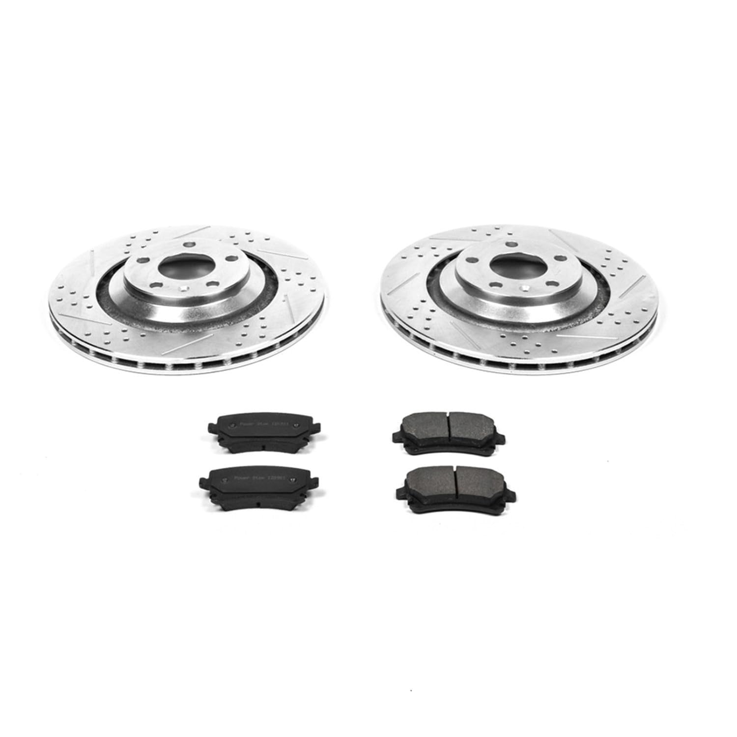Power Stop K4567 Z23 Rear Carbon Fiber Brake Pads with Drilled & Slotted Brake Rotors Kit For Audi A6 2006, Audi A6 Quattro 2005-2011 [Model Specific]