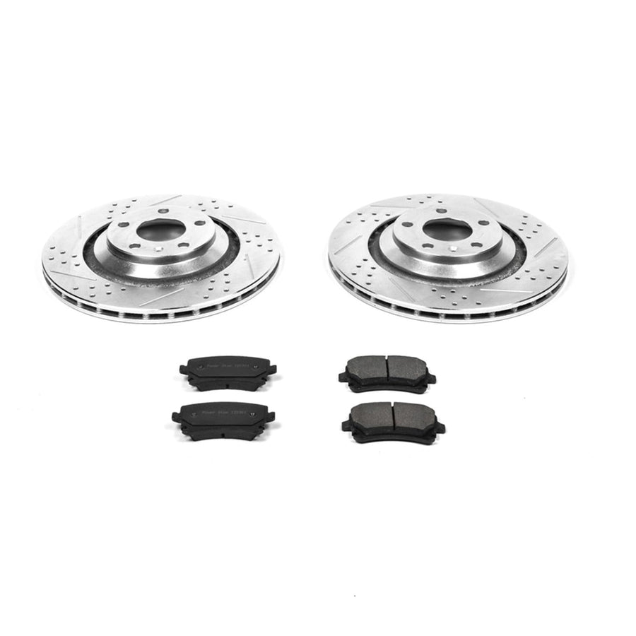 Power Stop K4567 Z23 Rear Carbon Fiber Brake Pads with Drilled & Slotted Brake Rotors Kit For Audi A6 2006, Audi A6 Quattro 2005-2011 [Model Specific]
