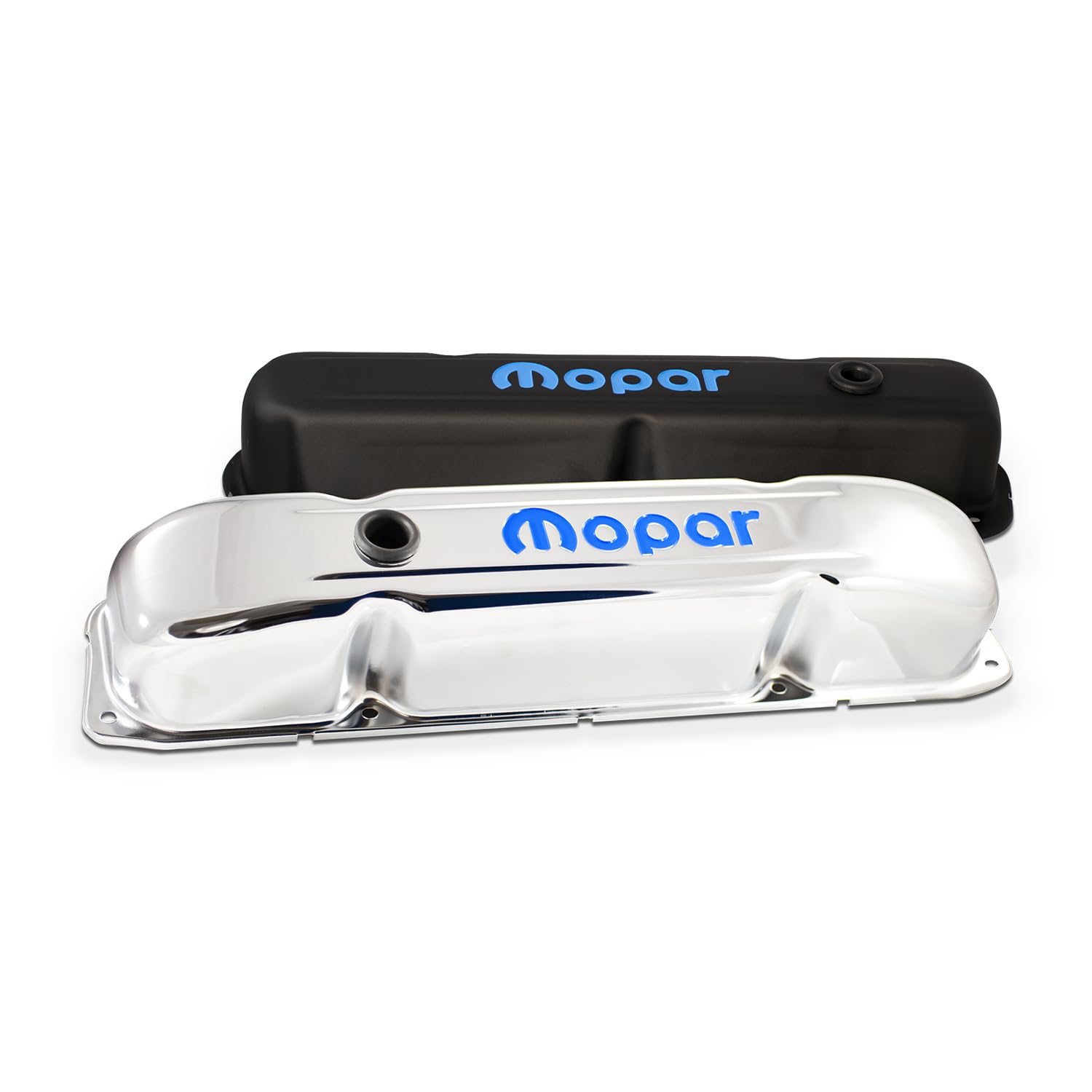 440-881 PROFORM Valve Cover - Tall - 3.25 in Height - Baffled - Breather Hole - Mopar Logo - Steel - Gray Paint - Small Block Mopar - Pair