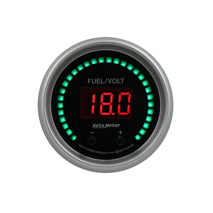 Autometer 52.4mm Switchable Black 0-100 Fuel Level / 8-18V Voltmeter Sport-Comp Elite Digital Gauge