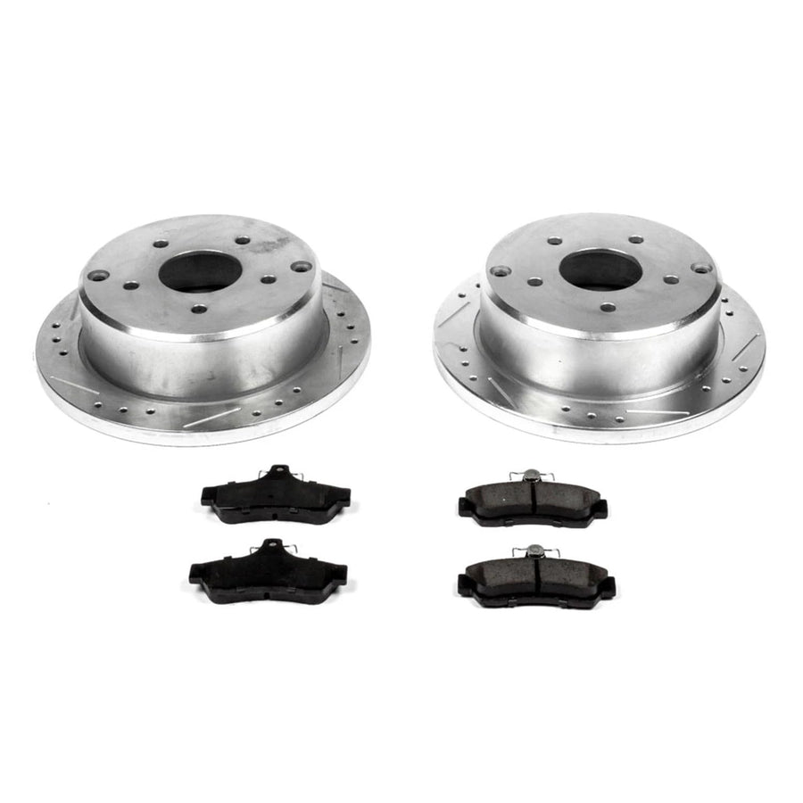 Power Stop K2935 Rear Brake Pads Z23 Carbon Fiber with Drilled & Slotted Brake Rotors Kit For Pontiac GTO 2004 [Model Specific]