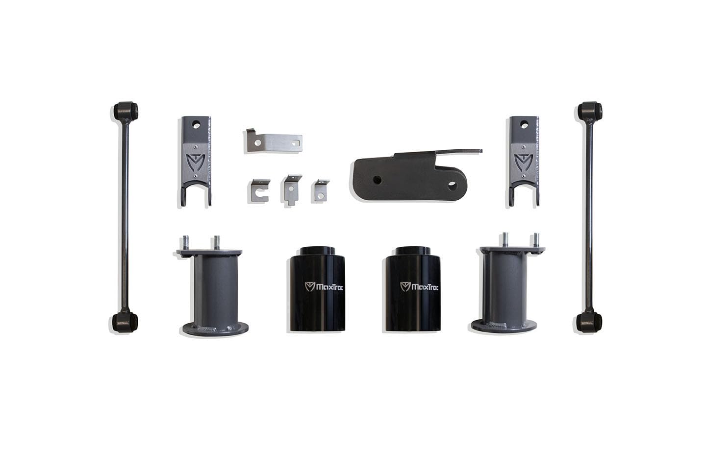 Part# 901050 MAX TRAC SUSPENSION'S is A 5" Rear Box KIT Including 5" Lift Coil SPACERS, TRAC BAR Bracket, SWAY BAR END Links & A Pair of Shock Extenders