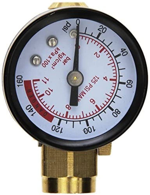 1/4-Inch NPT Brass Air Compressor Tank Valve Performance Tool M693 with 160 PSI Pressure Gauge - Male to Female Connection