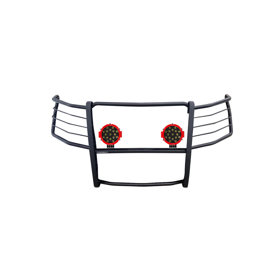 Grille Brush Black Horse Bumper Guard Modular Black Come with Pair of 7.0" Dia.LED Lights with Red Trim Rings Compatible with 2019-2021 Silverado 1500|2022-2022 Silverado 1500 LTD -17GT29MA-PLR