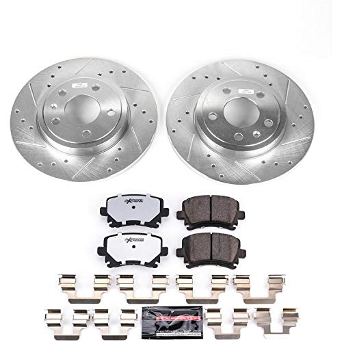 Power Stop K4624-26 Z26 Carbon Fiber Brake Pads Rear with Drilled & Slotted Brake Rotors Kit For Audi A4 2005-2009, Audi A4 Quattro 2005-2009 [Model Specific]
