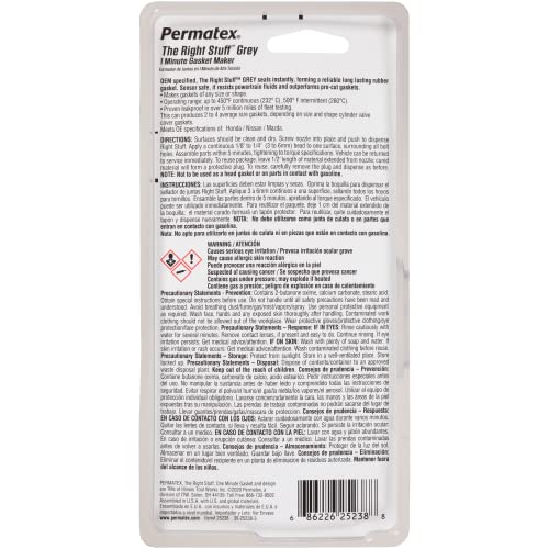 The Right Stuff Permatex 25238 1 Minute Grey Gasket Maker, 3 oz