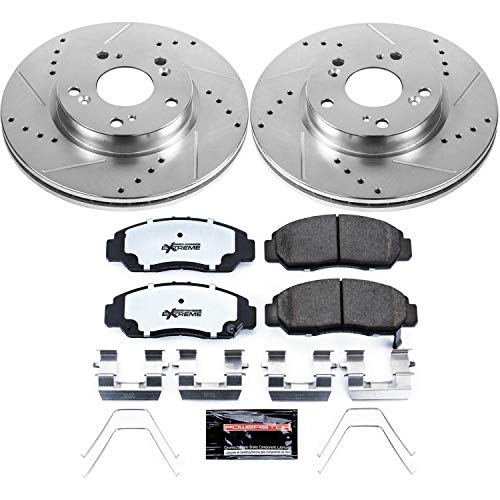 Power Stop Front Z26 Carbon Fiber Brake Pads with Drilled & Slotted Brake Rotors Kit For Honda Civic 2012-2015 [Model Specific]
