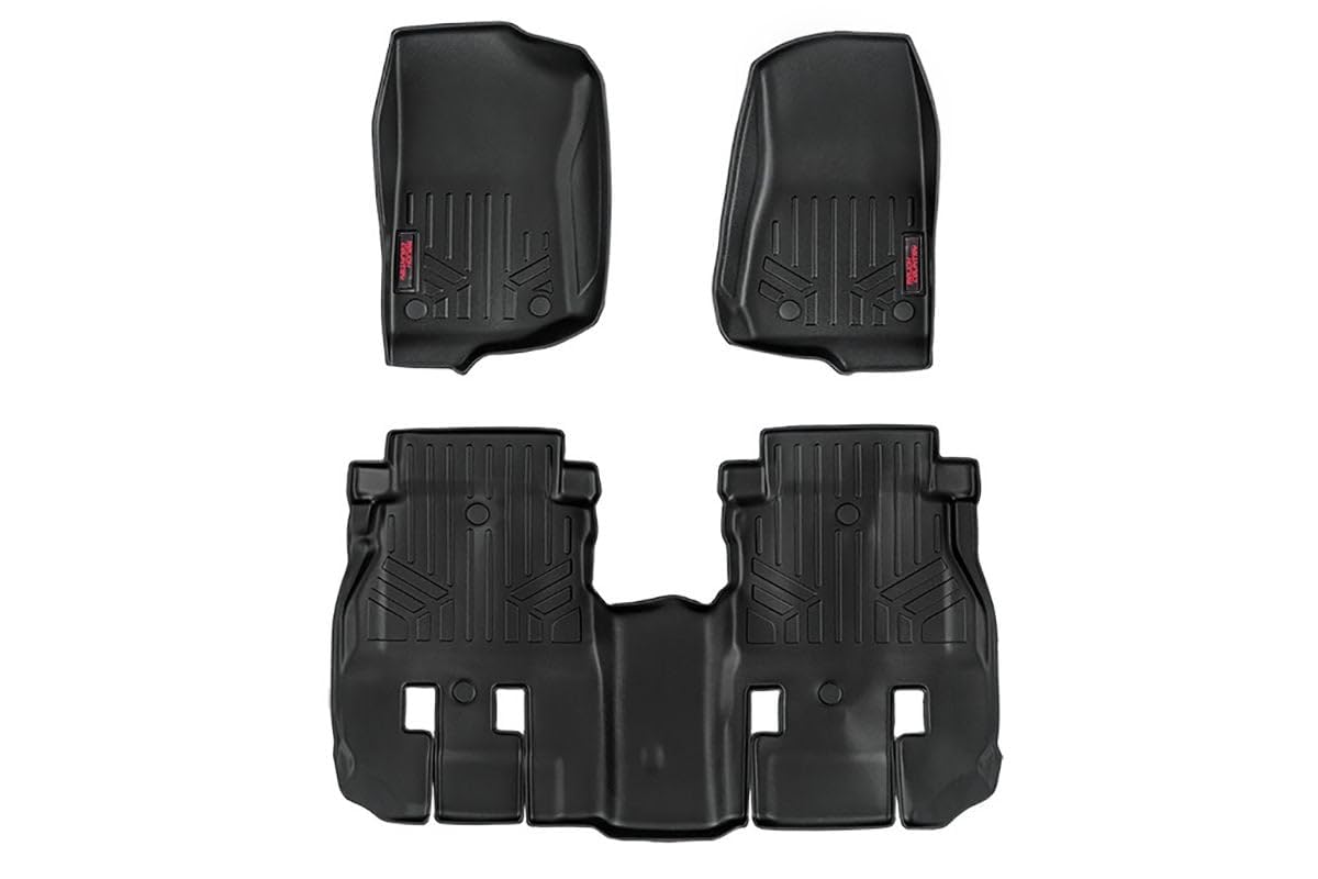 Rough Country Floor Mats All Weather Set for Jeep Wrangler JL Unlimited (2018-2024) 4-Door - Flexible Waterproof Front & Rear Mats