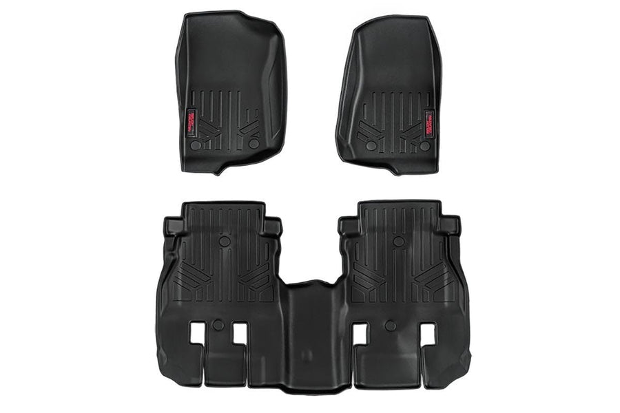 Rough Country Floor Mats All Weather Set for Jeep Wrangler JL Unlimited (2018-2024) 4-Door - Flexible Waterproof Front & Rear Mats