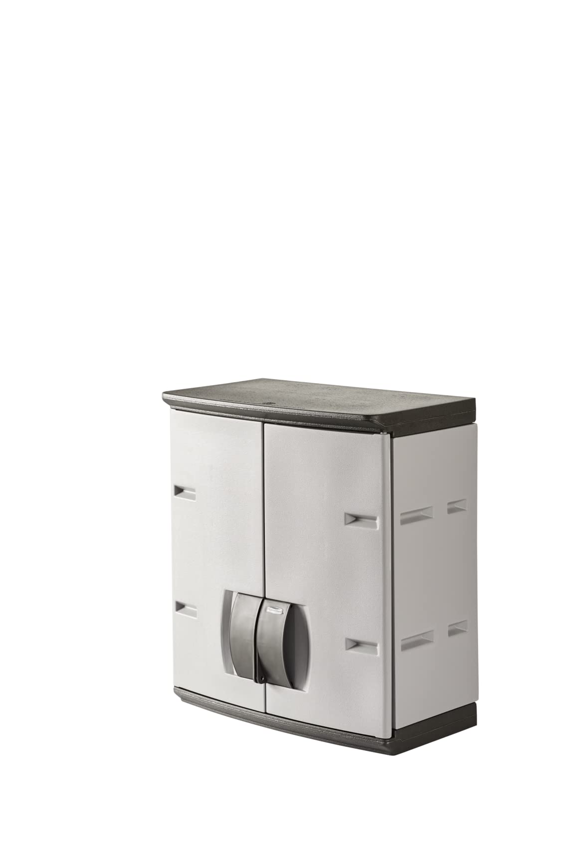 Rubbermaid Storage Cabinet Wall Mounted with Doors 150-Pound Capacity Gray Lockable Three-Shelf Cubbard for Tools/Car Accessories/Cleaning in Home/Garage/Outdoor Areas