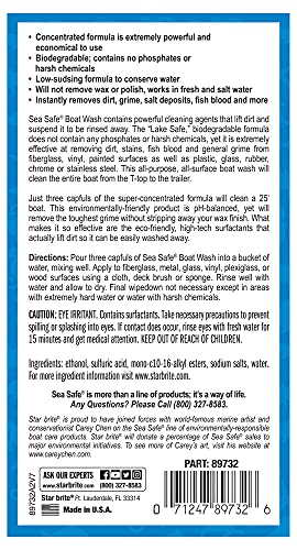 STAR BRITE Boat Wash Sea Safe – Super Concentrated, Biodegradable Formula – Gently Removes Dirt, Grime, Salt Without Stripping Wax or Polish – Designed for All Boat Surfaces 32 OZ (089732PW)