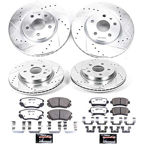 Power Stop K5515-26 Z26 Carbon Fiber Brake Pads Front and Rear with Drilled and Slotted Brake Rotors Kit For Buick Lacrosse Regal Chevy Impala Malibu