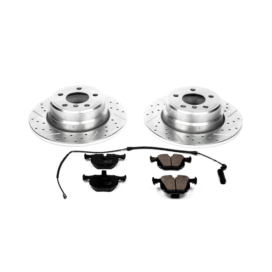 Power Stop K5720 Rear Brake Pads Z23 Carbon Fiber with Drilled & Slotted Brake Rotors Kit For BMW X5 2000-2006 [Model Specific]