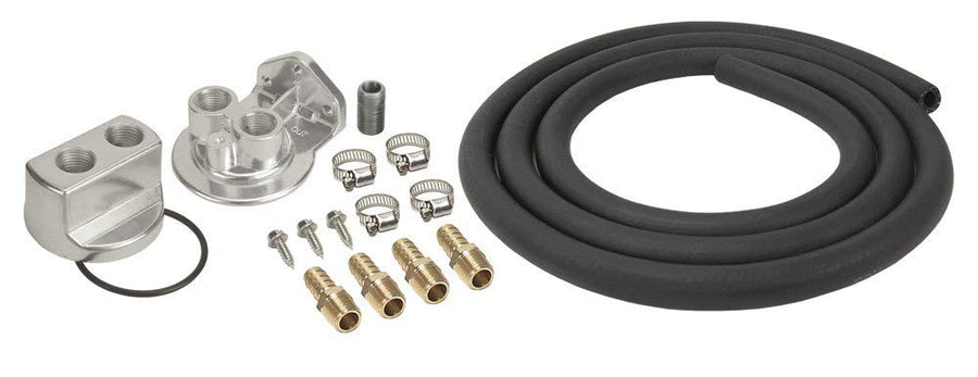 Derale Single Filter Remote Oil Filter, 1/2 in NPT Thread Adapter, 10 ft Hose, 1/2 in NPT Thread Housing, 18 mm x 1.50 Adapter Thread, Fittings/Hardware, Universal, Kit