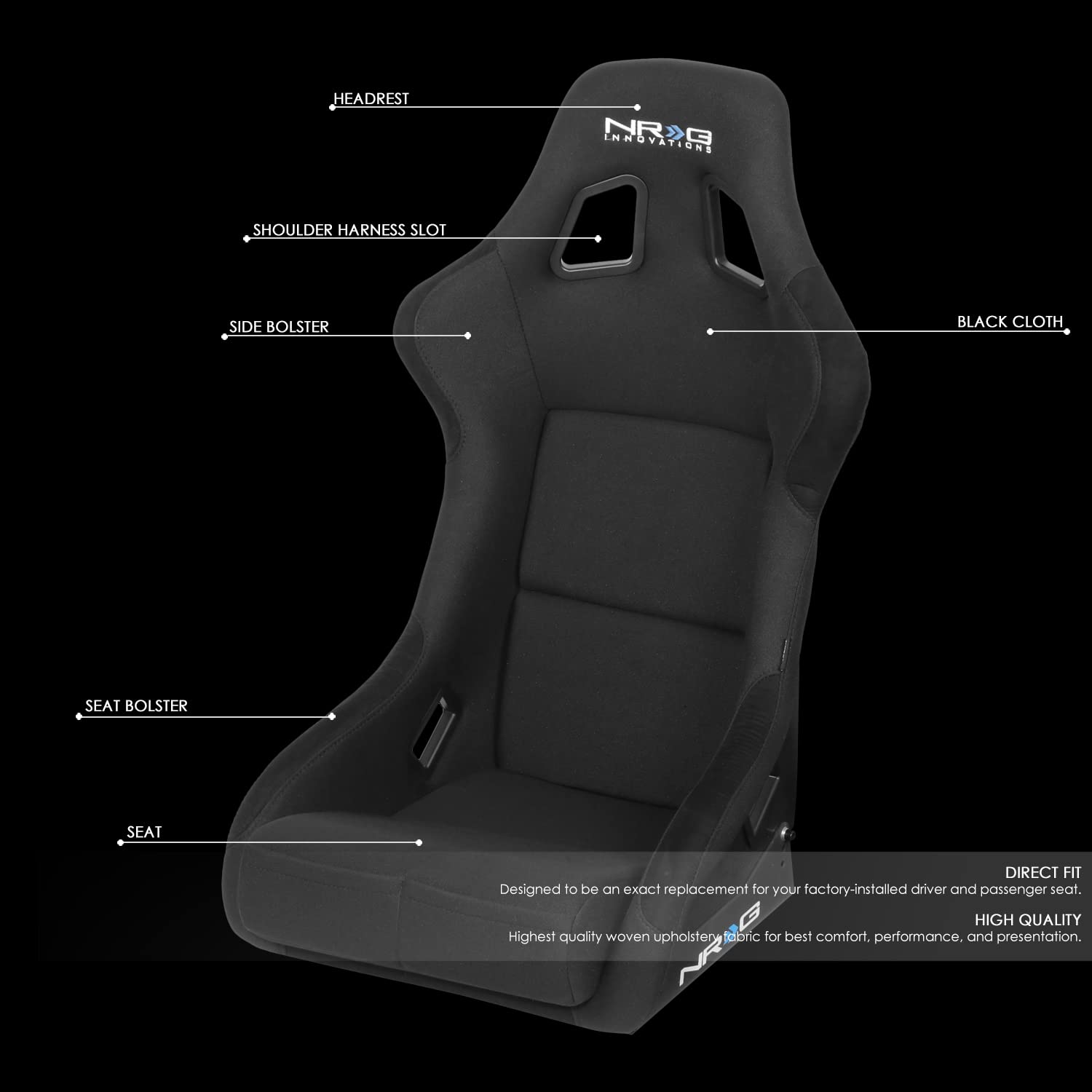 NRG Innovations Fixed Position NRG-RSC-302CF-BK Bucket Racing Seat with Universal Side Mount Bracket, Black Carbon Fiber Back