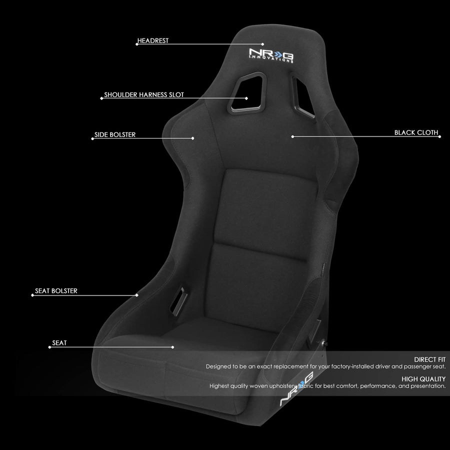 NRG Innovations Fixed Position NRG-RSC-302CF-BK Bucket Racing Seat with Universal Side Mount Bracket, Black Carbon Fiber Back