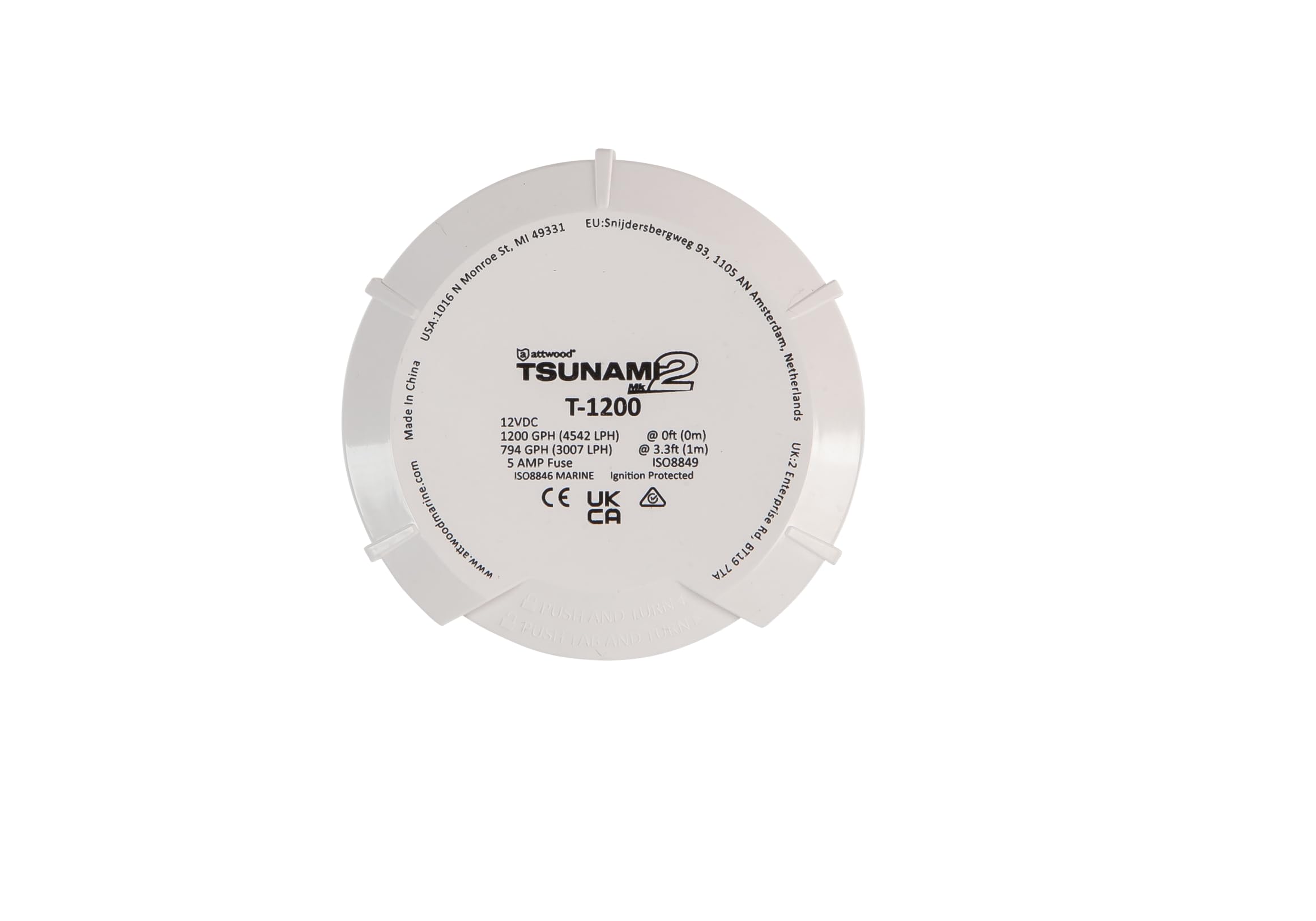 Tsunami Mk2 Attwood 5624-6 T1200 Replacement Cartridge, Bilge/Aerator Pump Motor, Black, 12V 1200 GPH