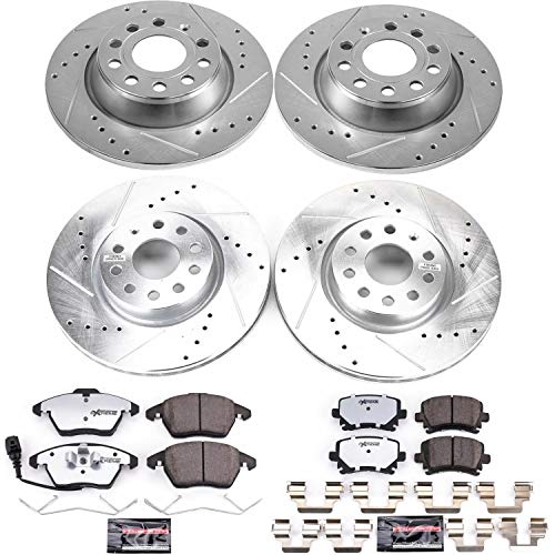 Power Stop K5798-26 Z26 Carbon Fiber Brake Pads Front and Rear with Drilled & Slotted Brake Rotors Kit For Volkswagen Eos 2007-2009, Volkswagen Passat 2010 [Model Specific]