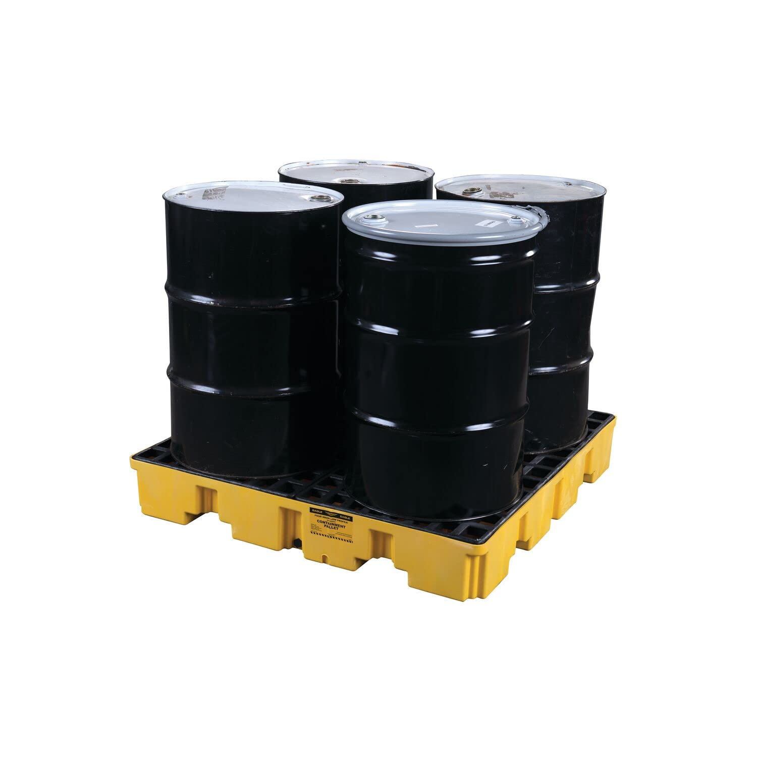 4 Eagle Drum Spill Containment Pallet with Drain and Forklift Pockets, 51.5"x51.5"x8", 66 Gallon Sump, 8,000 lbs. Load Capacity Secondary Containment Pallet, Made in USA, Yellow, 1645