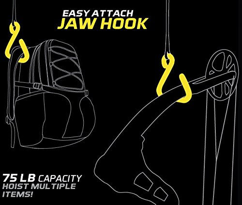 Hawk JAW Hook Hoist Rope | Weather Resistant Durable Hunting Treestand Reflective 35' Long Heavy-Duty Braided Poly-Rope with Rubber Coated Hook | 75 LBS Weight Capacity