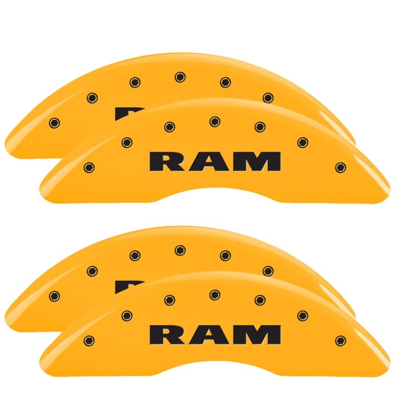 Brake Caliper Covers MGP - Compatible with 2019-2025 RAM 2500 and 3500 (Requires 18"+ Wheels) Powder-Coated Finish, 4 PCS Front and Rear (Yellow - RAM Engraving)
