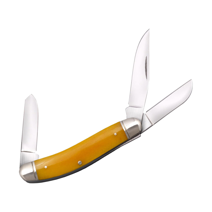 COLD STEEL Stockman Gentlemen's Versatile Practical Durable Compact Pocket Folding Knife - 3 Blades; Yellow Bone Handle; Slip Joint Lock