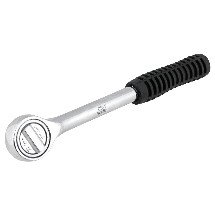 W17C Performance Tool 39-Tooth Chrome Plated Drop Forged Steel Ratchet with Comfortable Rubber Grip Handle to Resist Corrosion